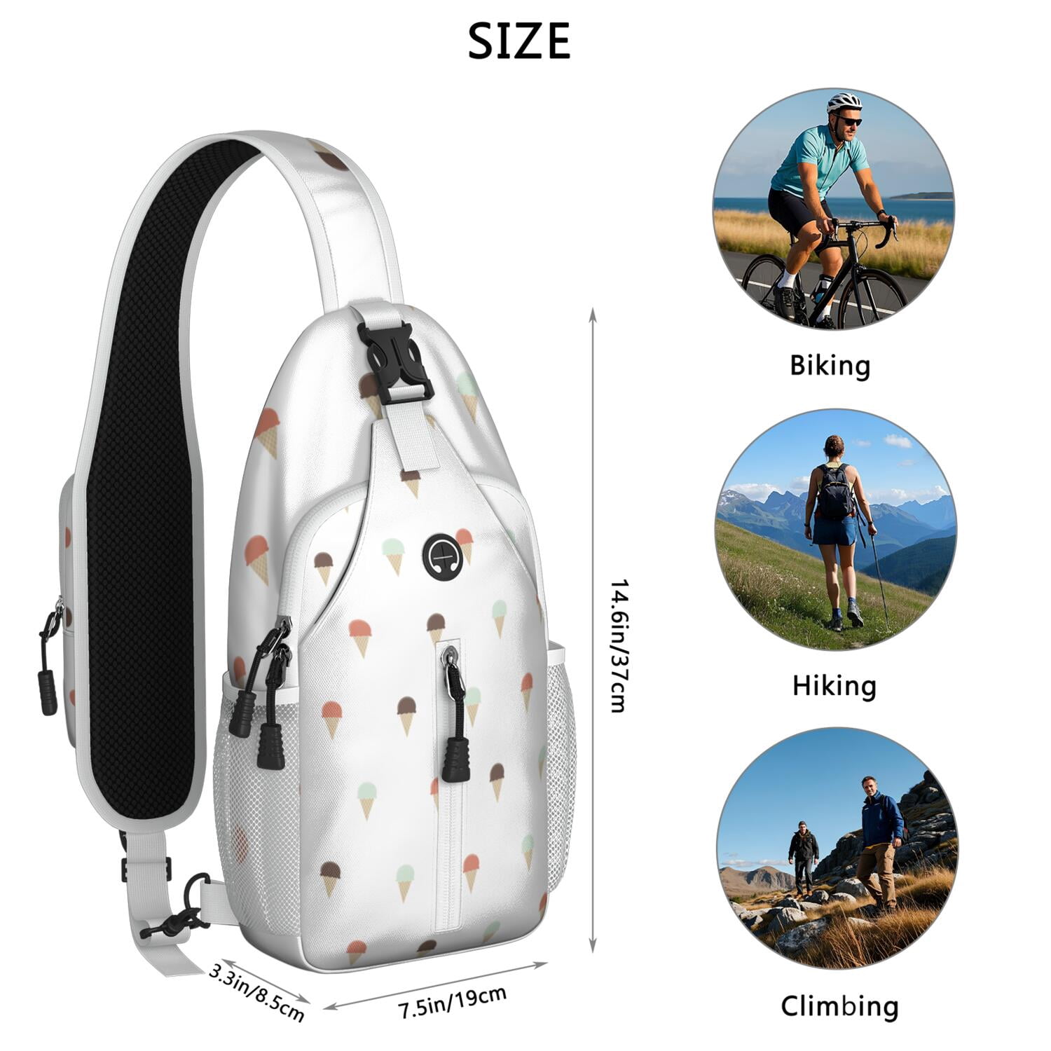 Sunshine Pineapple Sling Backpack with Cute Tropical Fruit and Flower Design – Durable Polyester Crossbody Bag with Adjustable Strap, Anti-Theft Pocket, Mesh Side Storage, Perfect for Summ