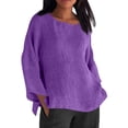 thumbnail image 2 of Purple Women's Long Sleeve T-shirt, Linen Shirts For Women 2025 Trendy Long Sleeve Summer Tops Casual Loose Tshirts Basic Tees,Women's Long sleeve T-shirt S, 2 of 5