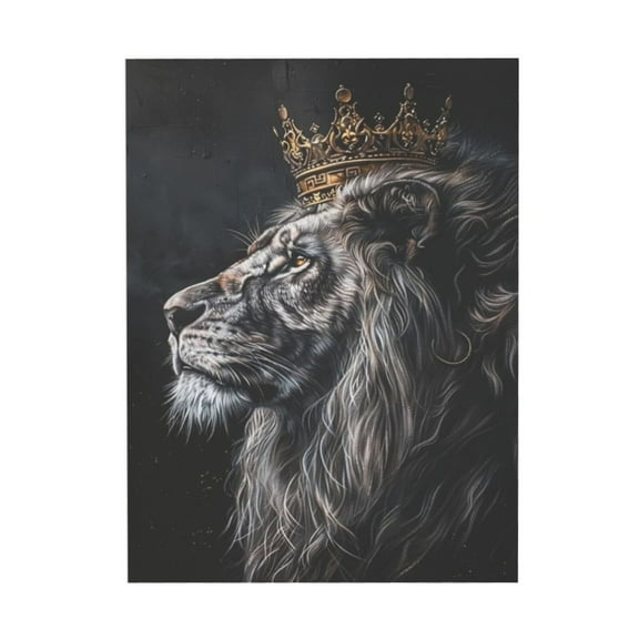 WFSposter Black African Wall Art Gold Crown Wall Decor King Lion Picture Animal Canvas Prints Afro Artwork for Home Office Living Room Decoration Framed 12x18