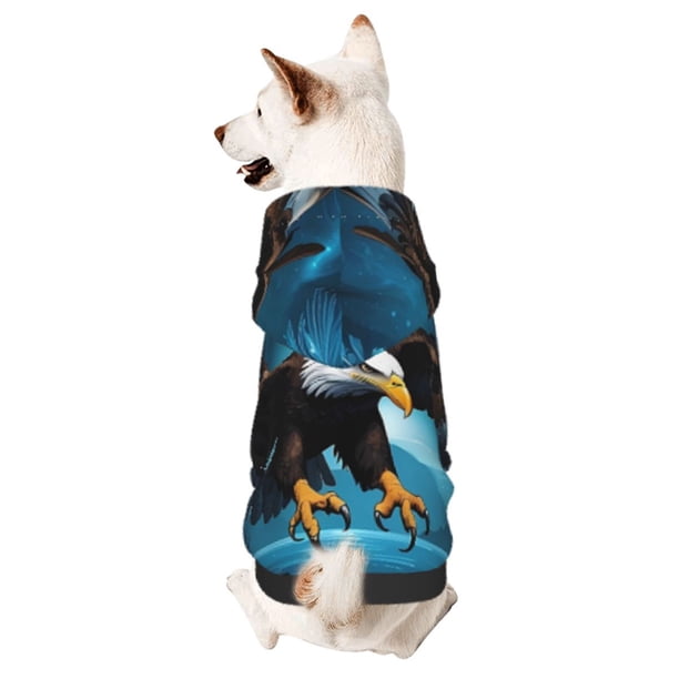 Fotbe Night Sky Forest Bald Eagle Sudadera con Estampado para Perros Pequeños – Suéter con Capucha para Mascotas, Tela Suave de Forro Polar con Bolsillo-Small