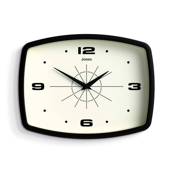 Reloj de pared JONES CLOCKS® Movie Retro 25,5 x 19,5 cm negro