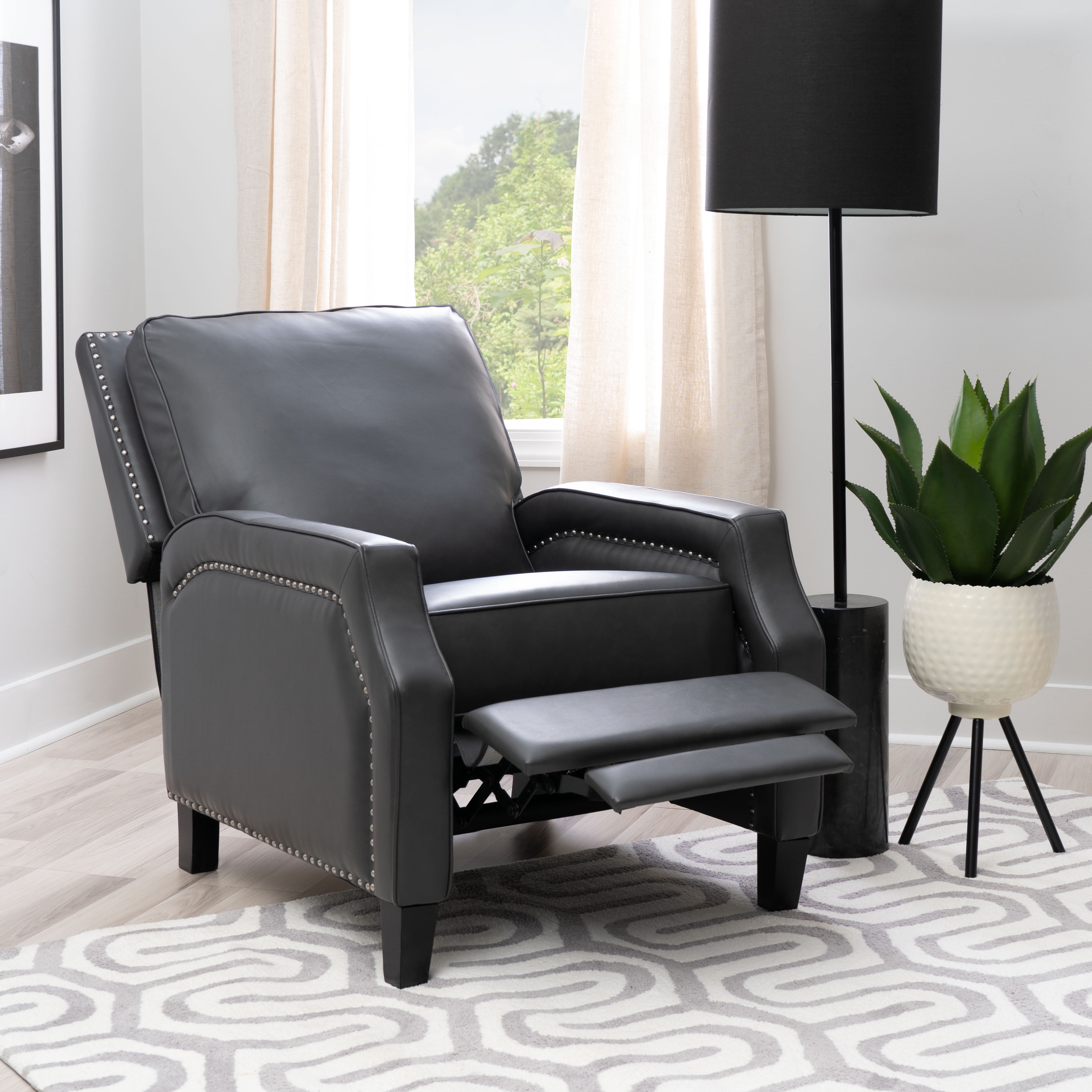 Powell Hank Faux Leather Push Back Recliner, Gray
