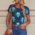 thumbnail image 4 of KLL Women 's Crew Neck Bodysuit Jumpsuits Blue Owl Print Short onesies Stretch T Shirts, 4 of 5