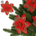 thumbnail image 5 of Luxtrada 12/24Pcs 6.3in Poinsettia Artificial Christmas Flowers Decorations Glitter Xmas Tree Flower Ornaments with Clips, 5 of 9