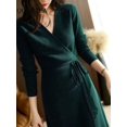 thumbnail image 4 of Vestido cruzado con cuello en V para mujer, ropa femenina holgada, elegante, falda de punto, versión coreana, otoño e invierno, 2024, 4 of 5