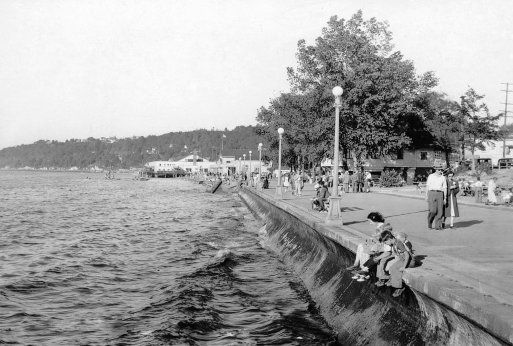 Seattle, WA View of Alki Beach and Boardwalk Photograph (36x54 Giclee