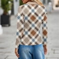 thumbnail image 3 of Striped Long Sleeve Polo Shirts for Women Business V Neck Collared Tops Button Down Loose Fit T Shirt Light Brown S, 3 of 4