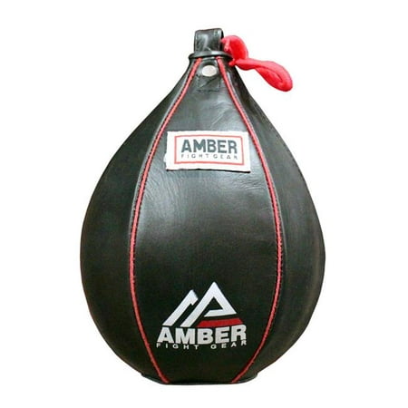 Amber Fight Gear Genuine Leather Speed Bag Heavy Duty Leather Hanging Punch Ball for MMA Muay Thai Training Punching Dodge Striking Bag Reflex Boxing Ball Size Large (Best Punching Bag For Muay Thai)