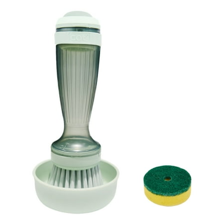 

Scrub Tools for Cleaning Soap Dispensing Dish Brush with Holder and Replaceable Sponge Tips Kitchen Cleaning Brush with Soap Dispenser Dish Brush Kitchen Scrub Brush Degreaser Brush for Pots Dishes