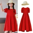 thumbnail image 2 of Mercatoo Girls' New Summer Dress Red Polka Dot Round Neck Bubble Sleeve Princess Dress+Sun Hat Dress Kid Girls A Line Beaches, 2 of 5