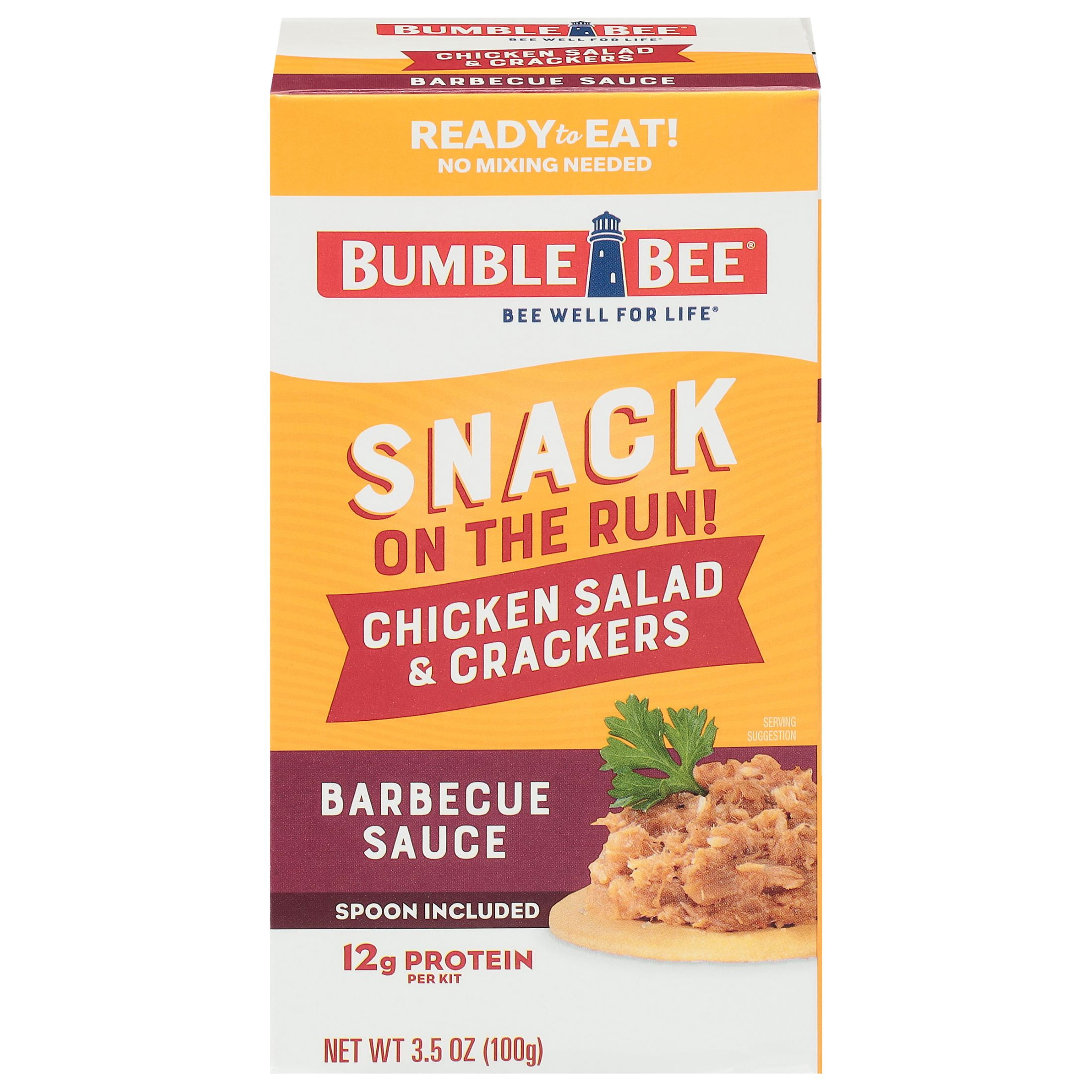(12 pack) Bumble Bee Snack on The Run Barbecue Flavored Chicken Salad and Crackers Kit, Ready to Eat, Shelf Stable Box, 3.5 oz