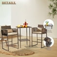 thumbnail image 4 of Patio Bar Set for 2, Outdoor Rattan Wicker Bistro Table Set with 2 High Top Bar Stools and Table, 3 Piece Outdoor Bar Set with Cushions and Pillows, for Pool Deck Gerden, Brown, 4 of 9