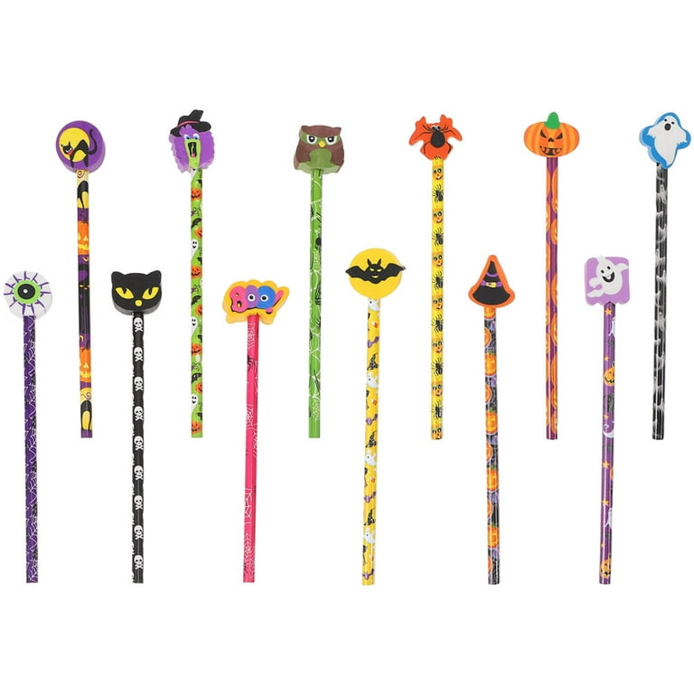 12pcs Halloween Pencils with Erasers Kids Drawing Pencils Wooden Writing Pencils Party Gifts, Adult Unisex, Size: 7.87 x 6.69 x 1.18