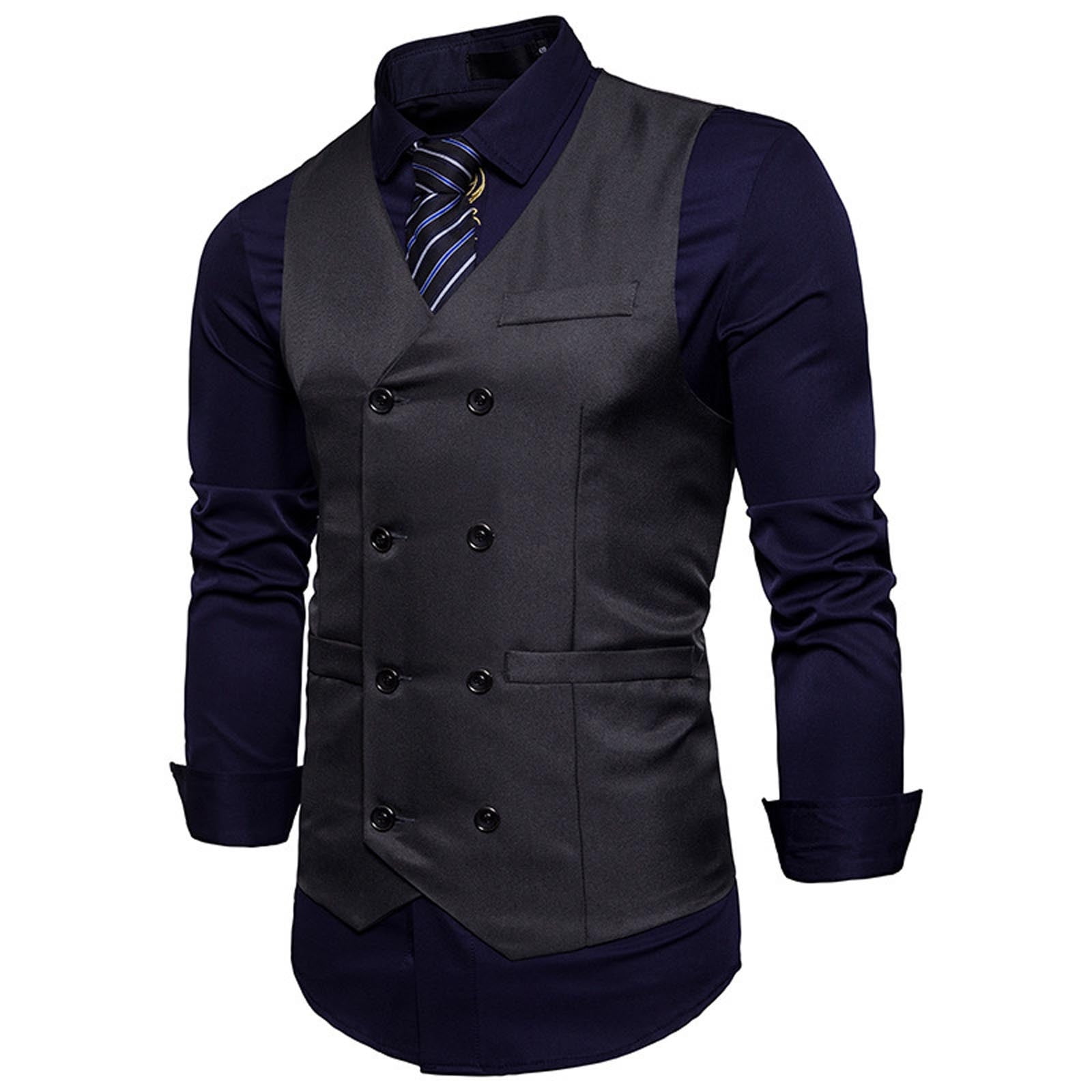 Men's Business Formal Suit Vest Double-breasted Dress Suits Blazer V-neck Trim Waistcoat Wedding Tuxedo Vest