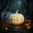 thumbnail image 5 of Tryvkinvive White Distressed Jack O Lantern LED Light 6.7",Light Up Pumpkin Decor,Halloween Decoration for Porch Steps Desktop Indoor Outdoor, 5 of 7