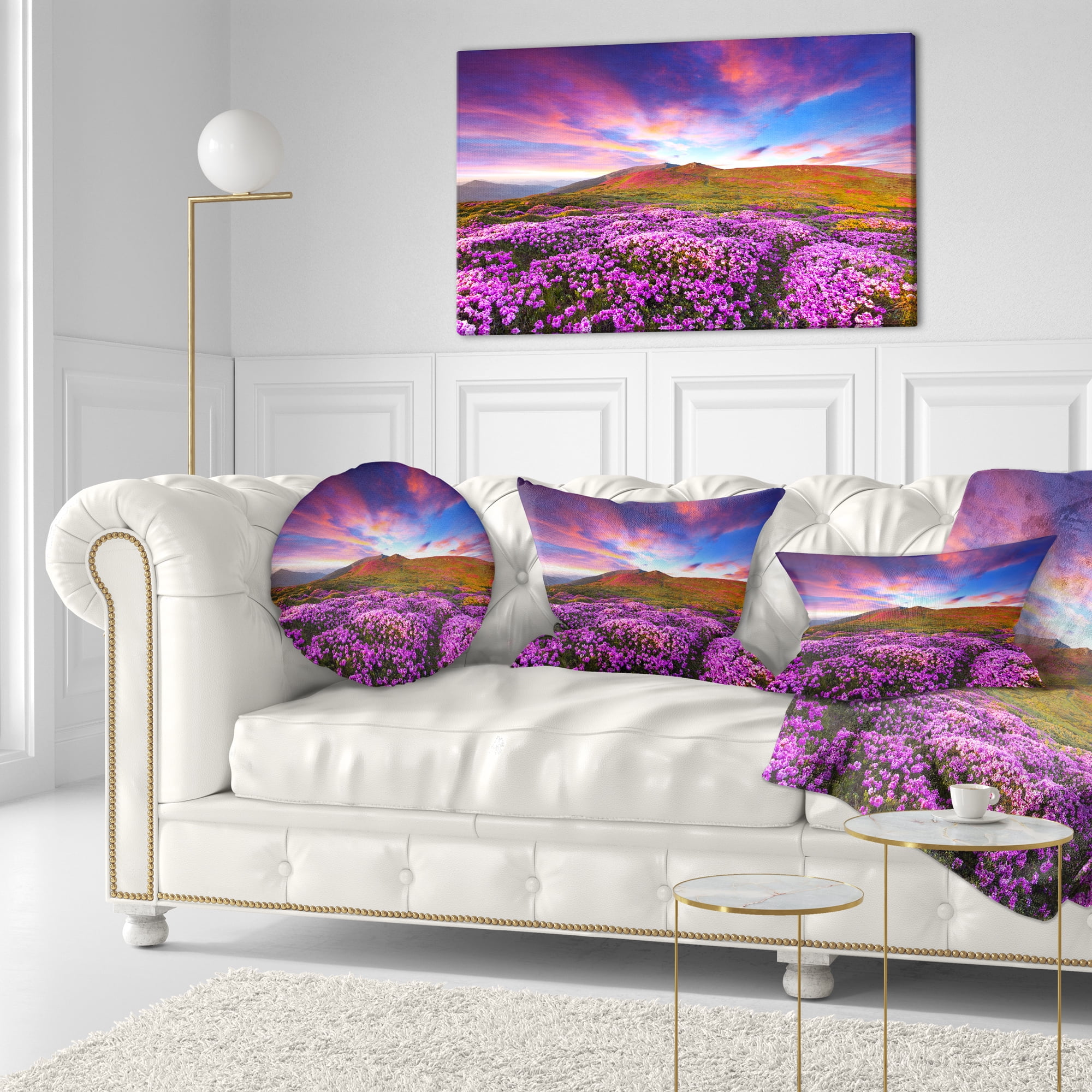 Designart Magic Pink Rhododendron Flowers - Landscape Printed Throw Pillow - 12x20