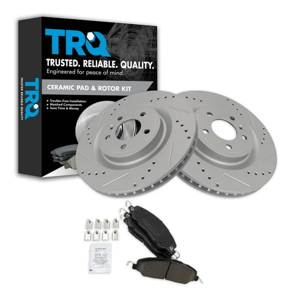 TRQ Front Performance Brake Pad & Rotor Kit Brake Pads Brake Rotors Set Ceramic Premium G-Coated Fits Select 2011-2014 Ford Mustang