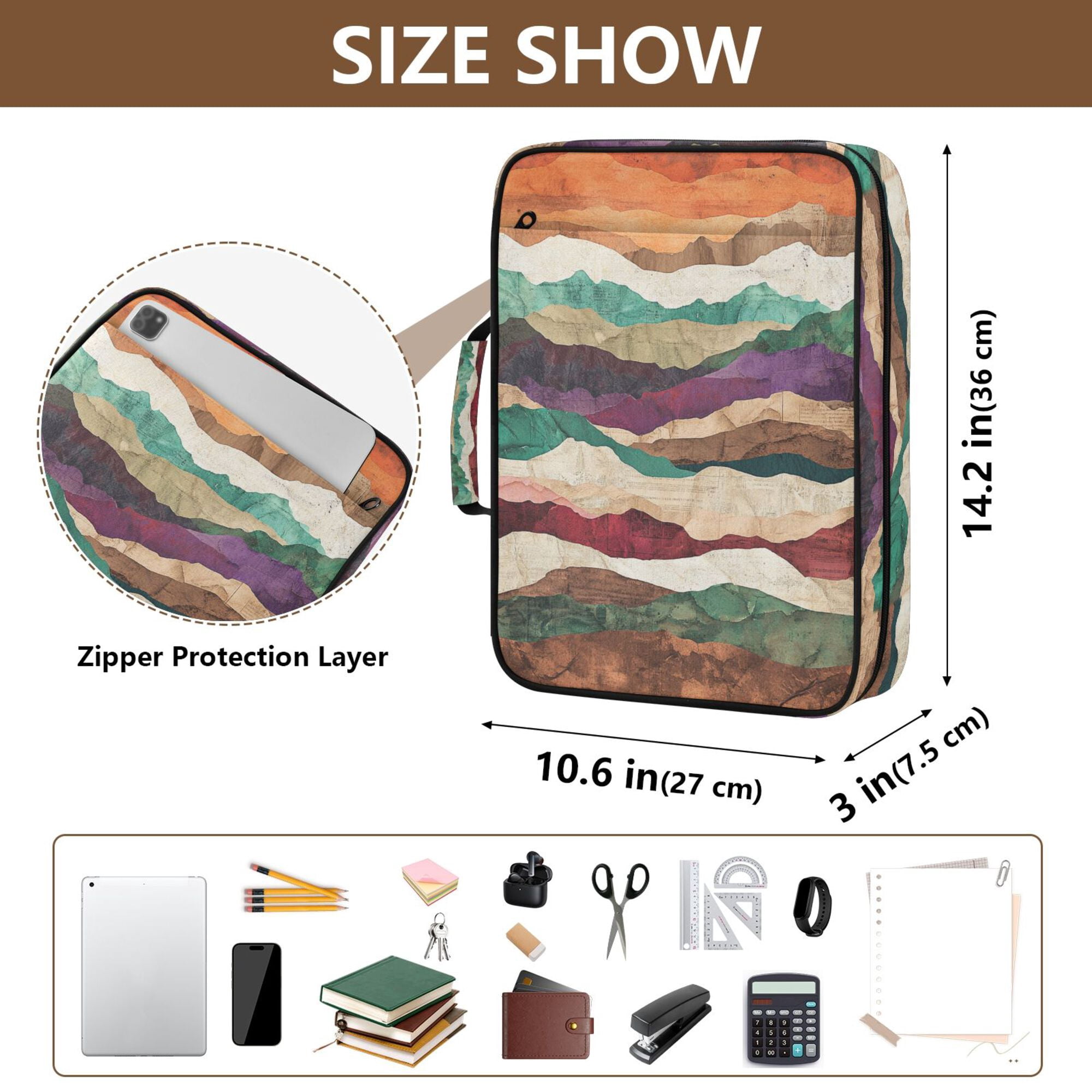 FORMRS Accordion File Folder A4 Size 7-Pocket Expanding Document Organizer Bag with 3 Ring Binder, Artistic Desert Waves