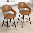thumbnail image 2 of Foreate PU Swivel Barstools Set of 2, 26" Seat Counter Height w/ Hollow Mid-Back Metal Legs, Upholstered Leather Modern Kitchen Pub Island Stools Bar Chairs, 2 of 12
