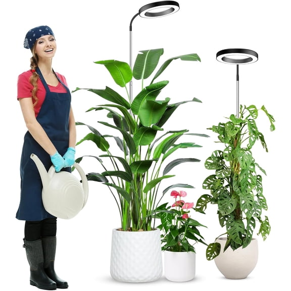 Grow Lights for Indoor Plants Full Spectrum, 80 LEDs 3 Colors Grow Light, 65in Plant Lights for Indoor Growing with 360°Gooseneck, 6/12/16H Timer, 5 Brightness, Height Adjustable, White Pair