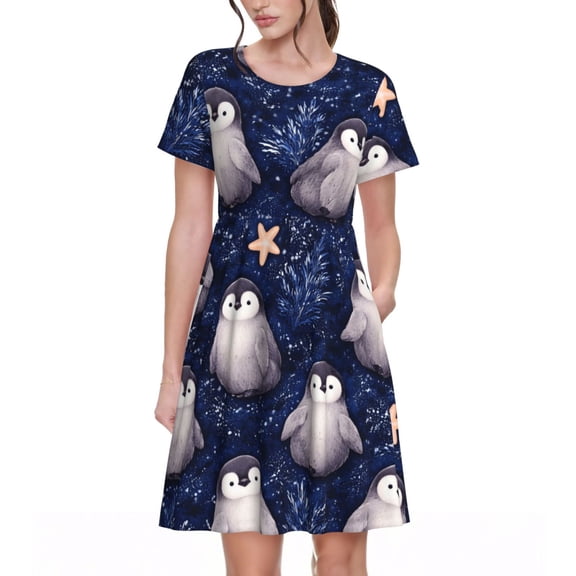 Winter Penguin Women's Dresses Short Sleeve Nightdresses for Summer