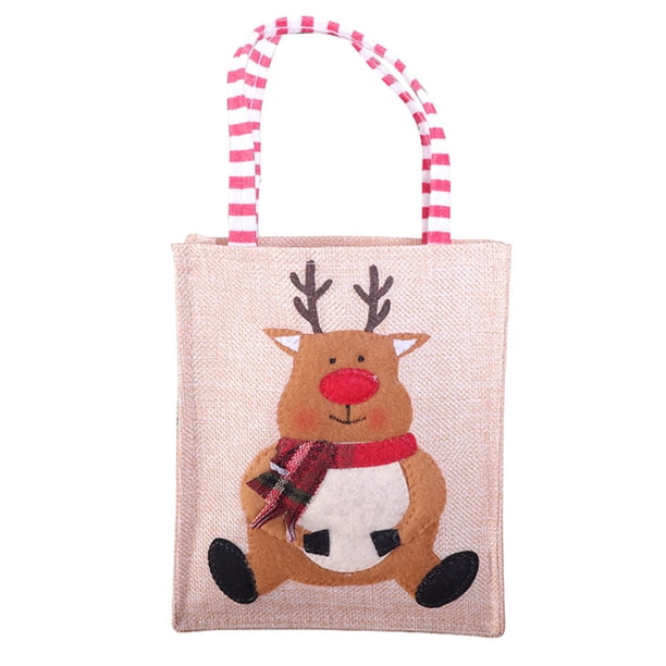 Kearding Bolso de tela de Navidad con asa de dibujos animados Claus muñeco de nieve Elk bolsa de dulces suministros interior al aire libre Alce