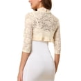 thumbnail image 3 of INSPIRE CHIC Women's Elegant Ruffle Collar Front 3/4 Sleeve Lace Shrug Top XS Apricot, 3 of 8