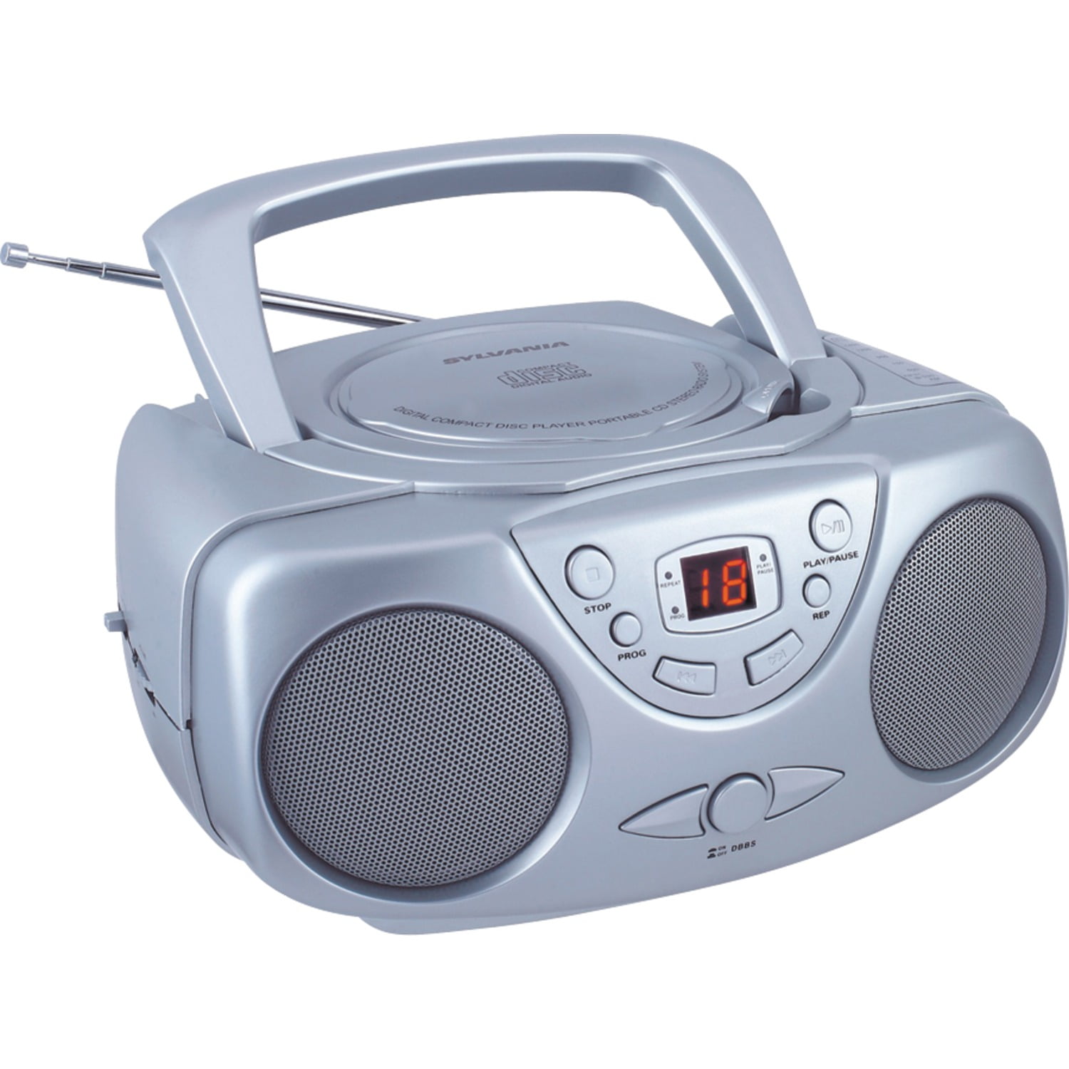 Sylvania SRCD243M Portable CD Boom Box with AM/FM Radio Silver