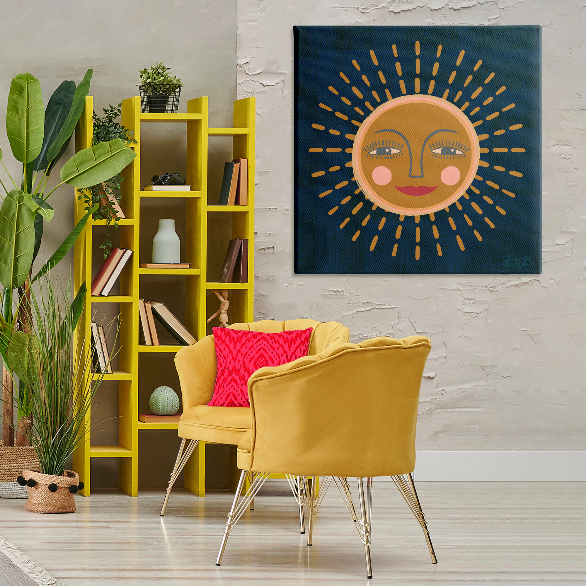 Stupell Industries Boho Smile Sun Landscape & Nature Painting Wrapped Canvas Art Print Wall Art, 36 x 36