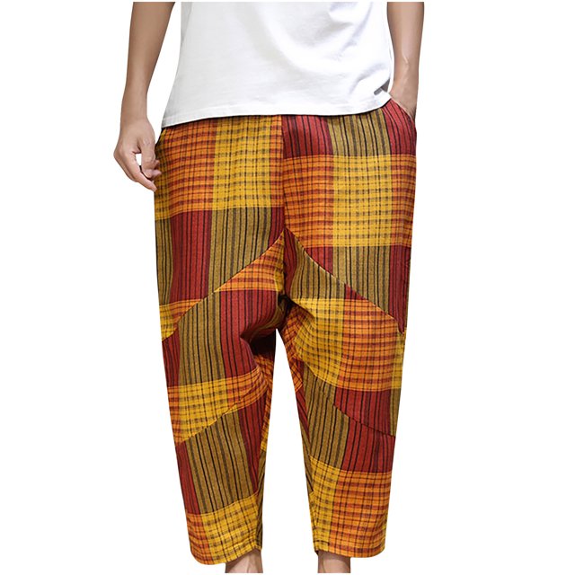 Pants for Men Men's Drawstring Elastic Waist Solid Color Casual Nationality Length Pants