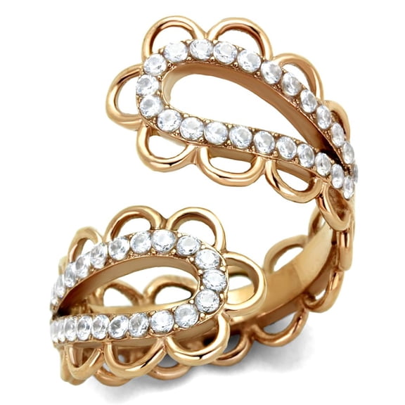 IP Rose Gold(Ion Plating) Stainless Steel Ring with AAA Grade CZ in Clear for Women Clear Stone Color Style TK1633 Size 10