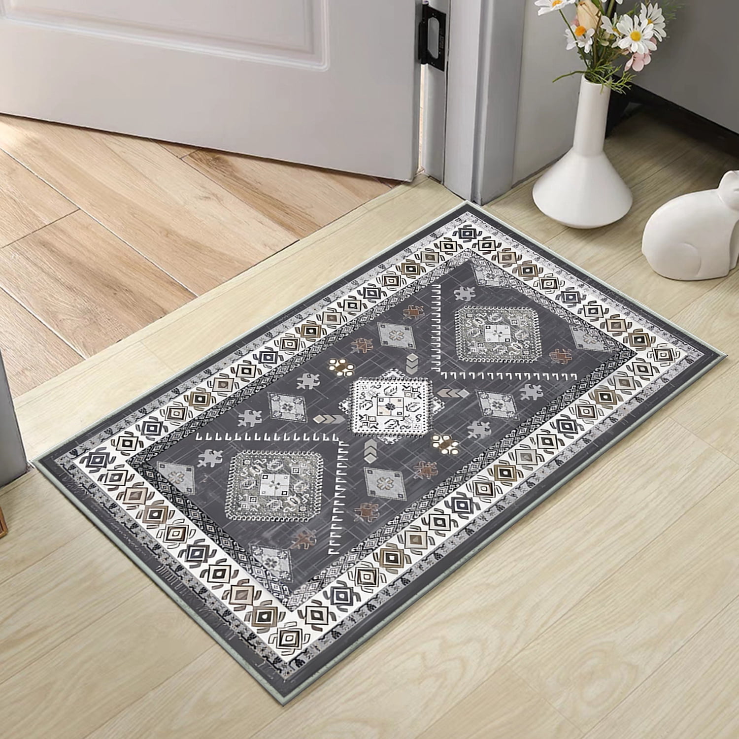 TECHVIDA Kitchen Rugs 4 Piece,kitchen mats for floor,Non-Slip Machine Washable Rugs,Boho Vintage Kitchen Mat for Hallway Laundry Room Sink