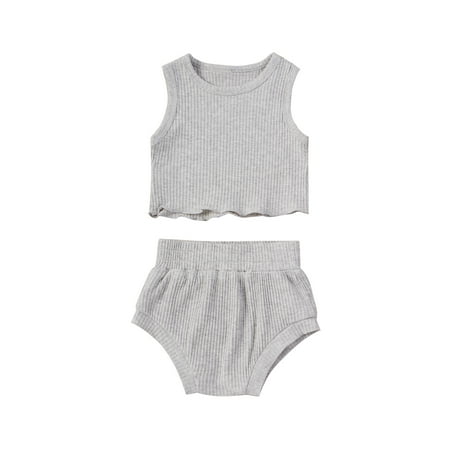 

One opening Baby Newborn s Two Piece Set Solid Color Ribbed Vest Shorts