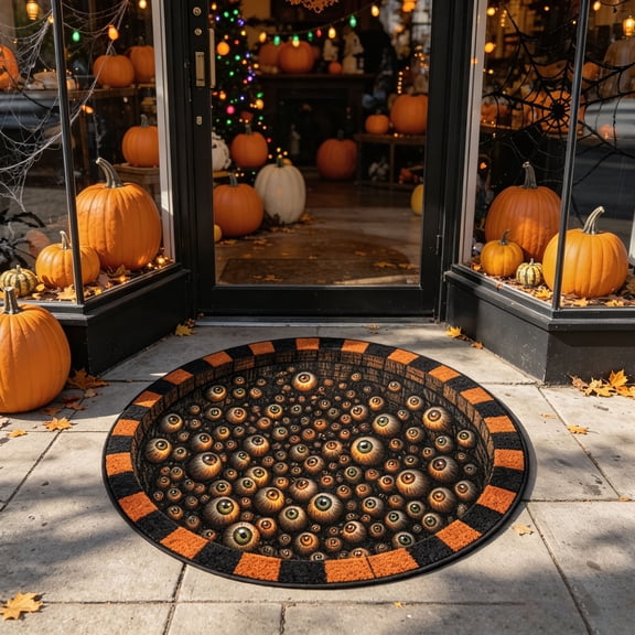 Halloween 3D Optical Illusion Round Doormat, Spooky Eyeball Floor Mat, Non Slip Halloween Decorative Rug, for Front Door, Entryway, Indoor Party Decor