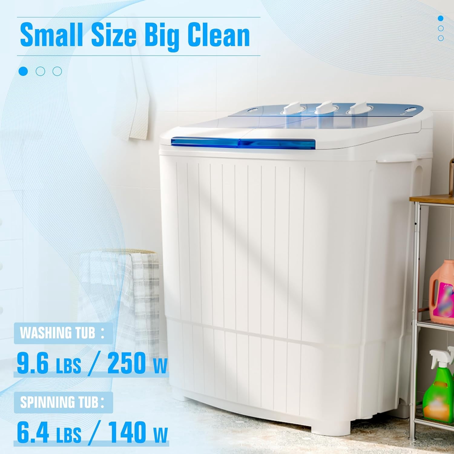 Pataku Portable Washing Machine, Compact Twin Tub Mini Washing Machine, 17.6 LBS Washer and Dryer Combo with Soaking Function, Semi-Automatic for Apartment, Dorms, RVs, Camping (White & Blue)