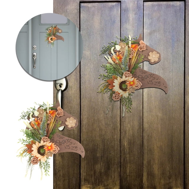 Decoración de pared de caballo de madera | Letrero de bienvenida ecuestre | Adorno para puerta de entrada con flores artificiales | Arte de pared estilo rústico para puerta principal