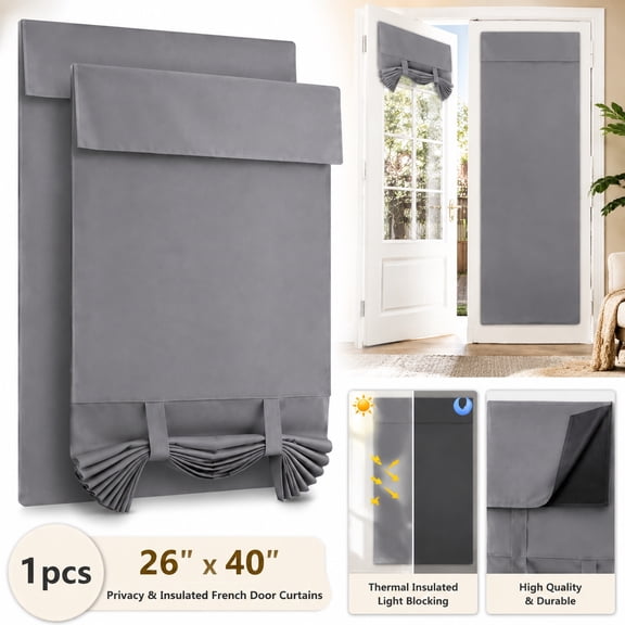 Rongsi 26" x 40" Privacy French Door Curtains No-Punch Insulated Curtains, Thermal Insulated Tie Up Shade Window Covering for Bedrooms Patios, Gray