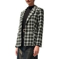 thumbnail image 4 of Women's Plaid Tweed Blazers Notched Lapel 2025 Business Casual One Button Suit Jackets S Black, 4 of 5