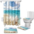 thumbnail image 2 of FMSHPON Seaside 4 Piece Bathroom Set Shower Curtain Bath Rug Contour Mat and Toilet Lid Cover, 2 of 7