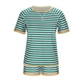 thumbnail image 5 of Women's Two Piece Outfits Short Sleeve Striped T-shirt Tops and Shorts Sets Loungewear Summer Trendy Clothes (XL, Army Green), 5 of 6