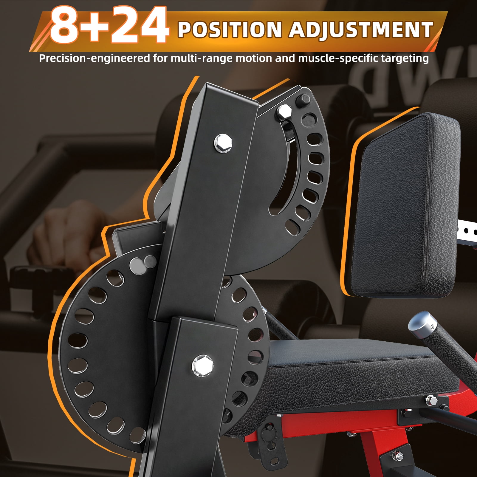 AECOJOY Adjustable Leg Extension & Curl Machine, 8+24 Positions, Plate-Loaded Thigh Workout Equipment for Home Gym, Fits 1''/2'' Weight Plates with Wheels
