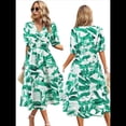 thumbnail image 2 of Vestido Floral con Escote en V para Mujer, Verano 2025, Moderno, Bohemio, Plisado, con Mangas Abullonadas. Verde XXL, 2 of 5