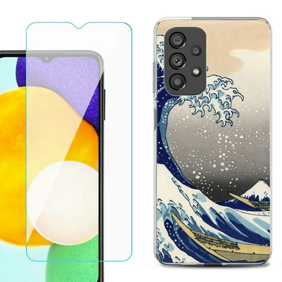 Slim-Fit Gel TPU Phone Case for Samsung Galaxy A23 5G, with Tempered Glass Screen Protector, by OneToughShield ® - Great Wave