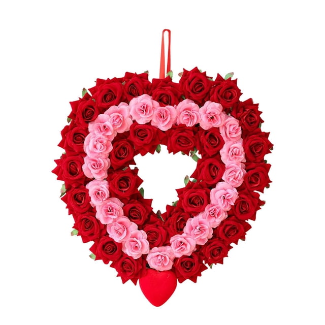 Corona de corazón para el día de San Valentín, corona floral, decoración del hogar, decoración exterior para Estilo C