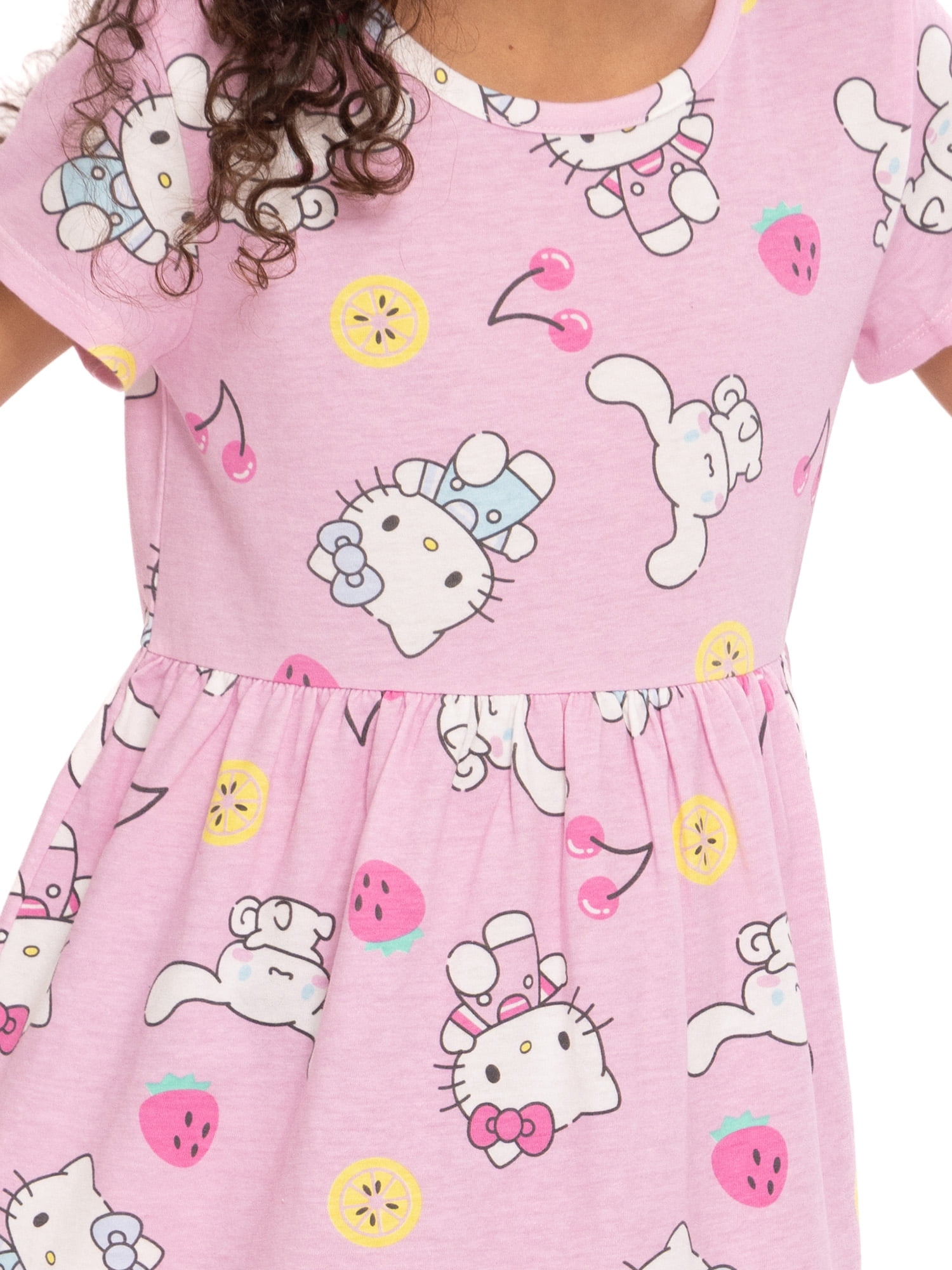 Hello Kitty Girls Allover Print Dress with Short Sleeves, Sizes 4-12