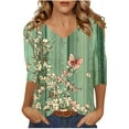 thumbnail image 2 of JTZGDY Floral Shirts for Women Dressy Casual V Neck Summer 3/4 Lenght Sleeve Crewneck Graphic T-Shirts Trendy Cozy Tunic Blouse Lightweight Pullover Tops Green#02 S, 2 of 5