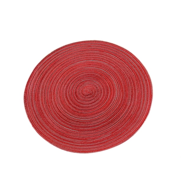 Mantel individual redondo de lino y algodón tejido, estilo occidental, antideslizante, resistente al calor, para mesa de comedor (rojo, L)
