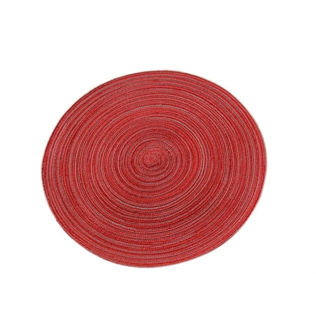 

woven placemat Round Cotton Linen Woven Placemat Western Food Pad Kitchen Non-slip Heat Resistant Coaster Table Mat for Dining Table (Red L)