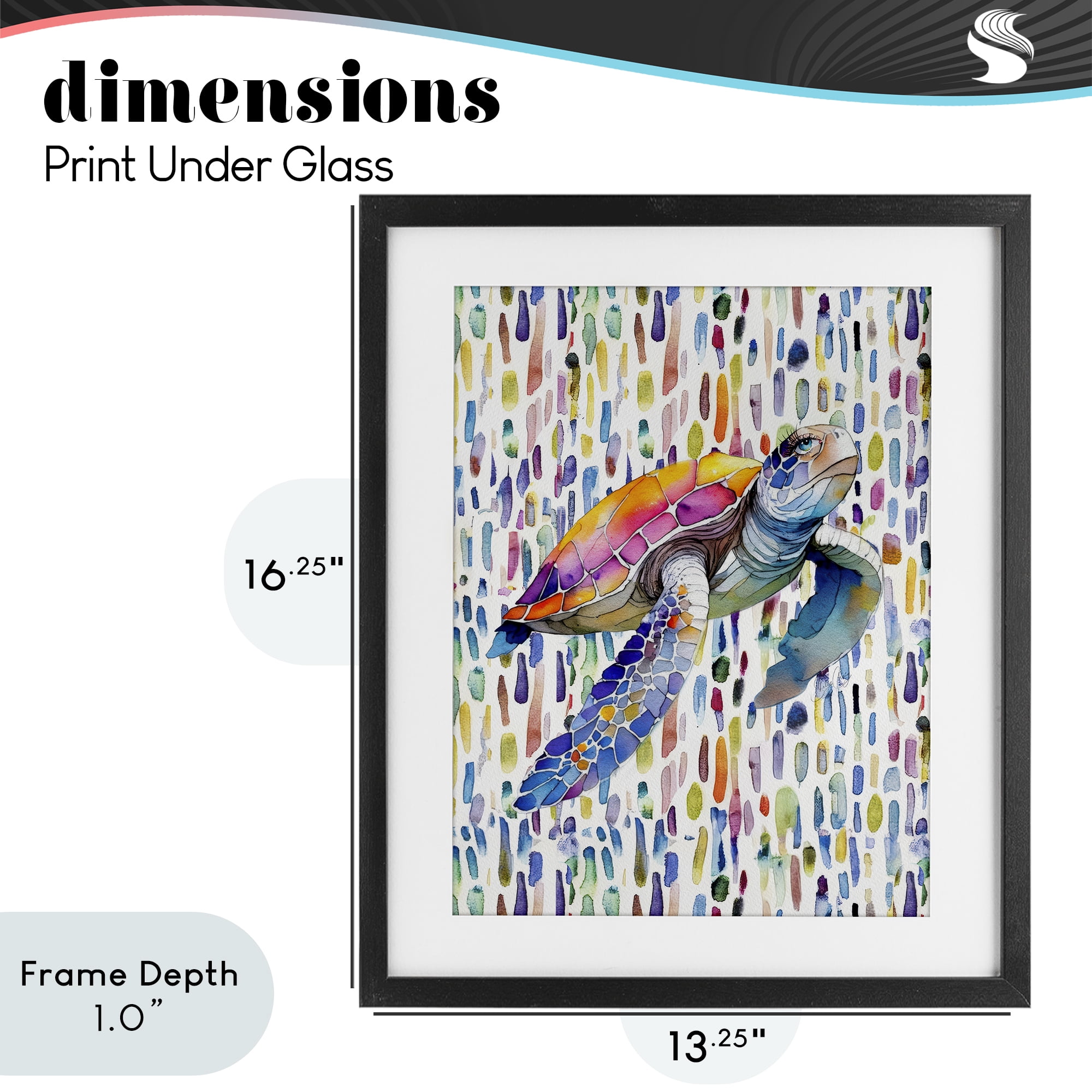 Stupell Industries Turtle on Colorful Dots Black Framed Print Under Glass, design by Shelly Craig