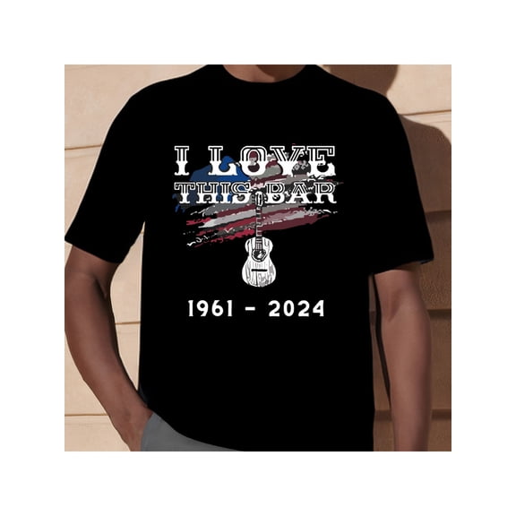 1pc Toby Keith "I Love This Bar" Graphic Tee, 100% Cotton Crew Neck T-Shirt with Slight Stretch, Casual Style for Golf & Mature Occasions, Four Seasons Apparel, Men'S Short Sleeve Souvenir T-Shirt